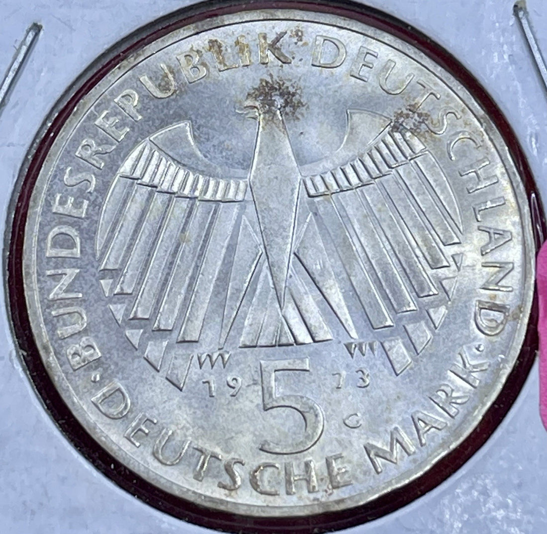 1973 G Germany German 5 Five Mark World Coin SILVER .625