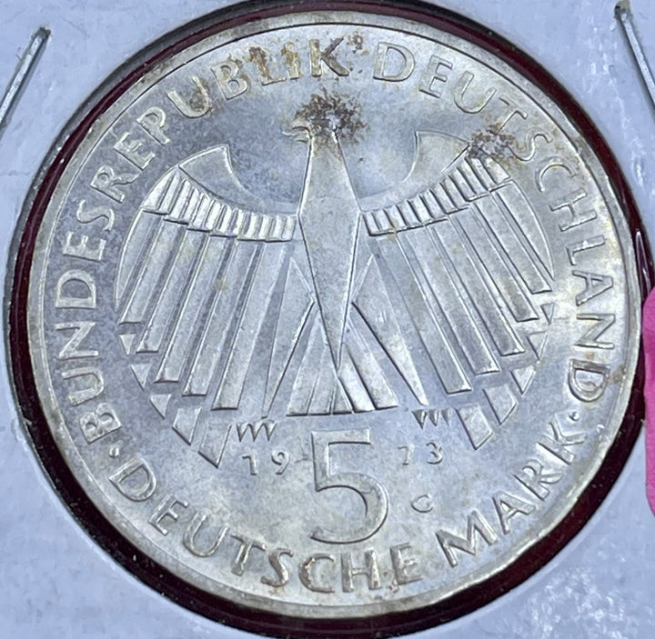 1973 G Germany German 5 Five Mark World Coin SILVER .625