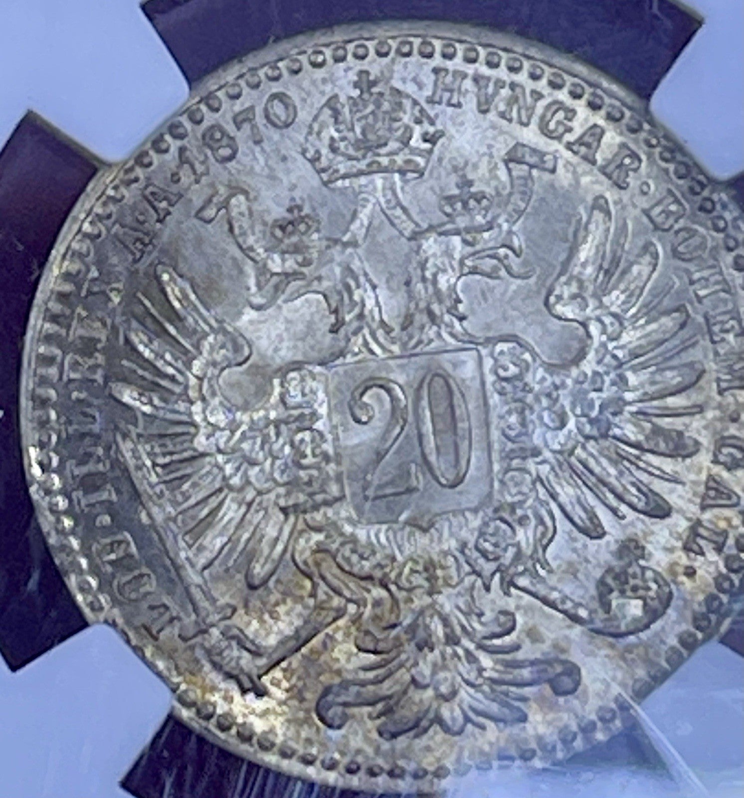 AUSTRIA , SILVER 20 KREUZER 1868 - NGC MS 64 , RAREK