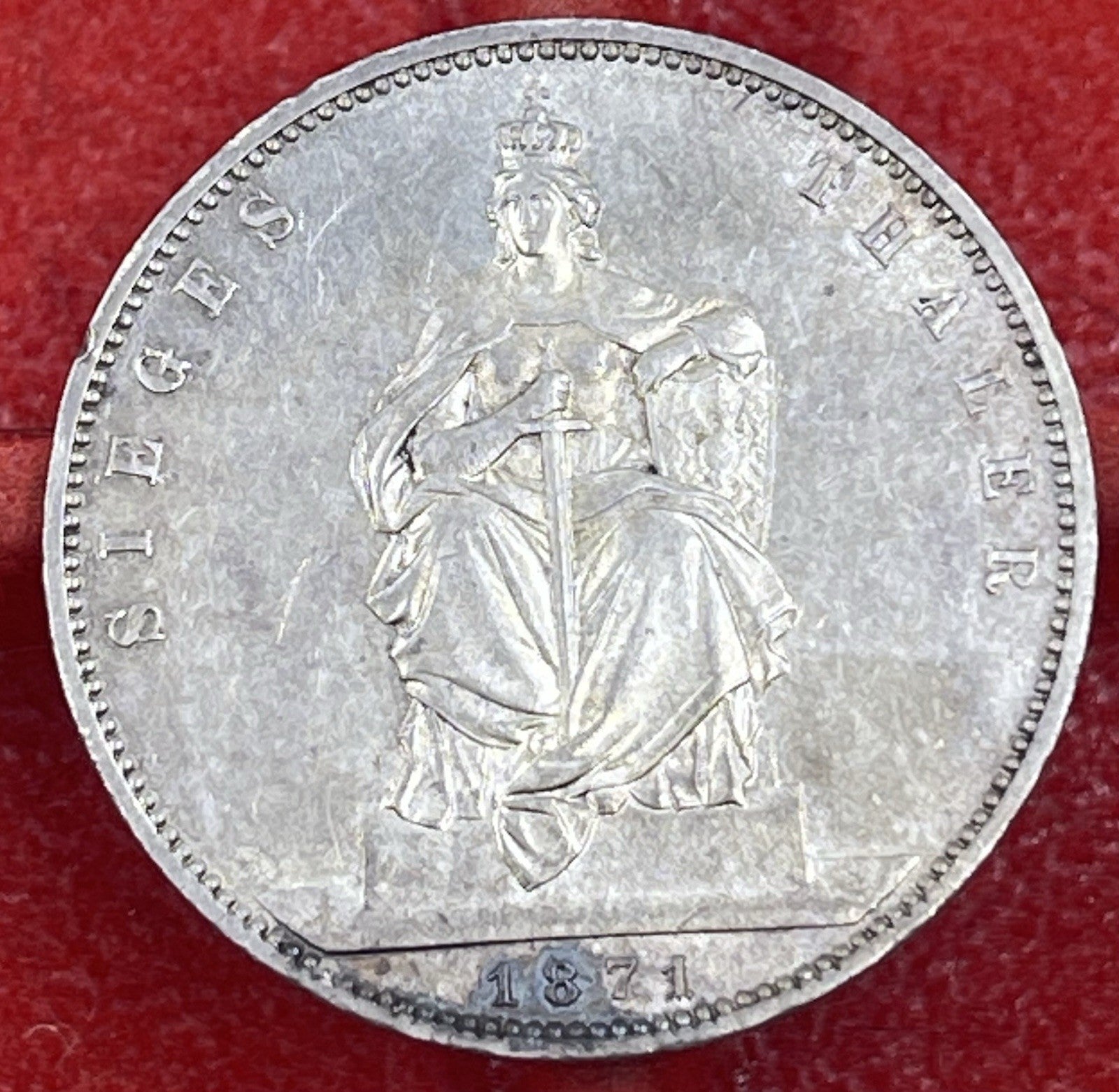 1871 Prussia 1 Thaler silver coin featuring Wilhelm I commemorating Franco-Prussian War victory