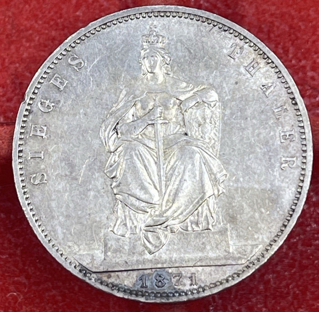 1871 Prussia 1 Thaler silver coin featuring Wilhelm I commemorating Franco-Prussian War victory