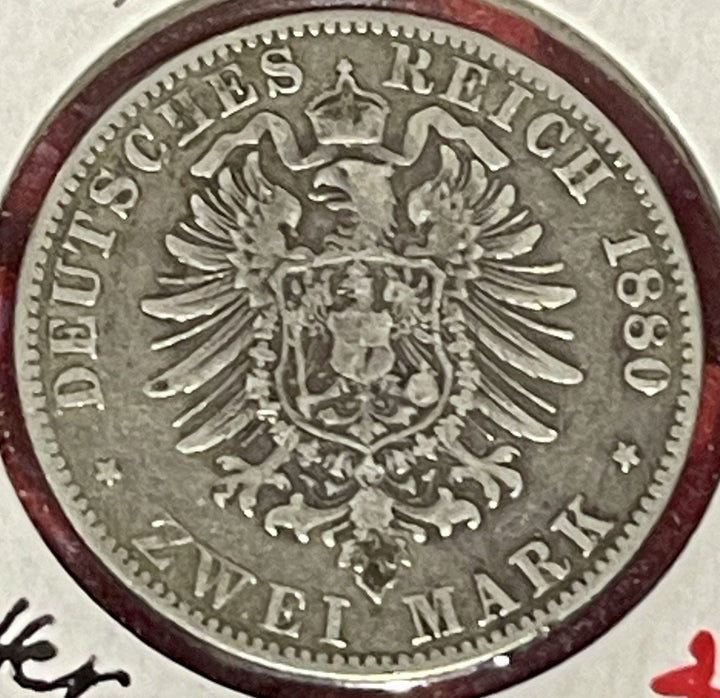 1880-A German States, Prussia 2 Mark Wilhelm Silver KM#506