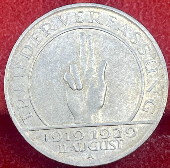 GERMAN 3 MARK REICHSMARK - 1929 A - HINDENBURG - Silver - WEIMAR KM 63