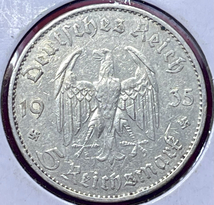 WWII 1935 A Germany Third Reich Five 5 Reichsmark Mark Silver Coin