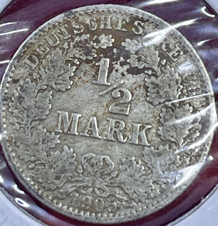 1906-A Germany 1/2 Mark Silver Coin