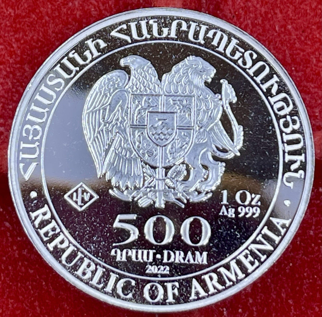 2022 500 DRAM THE REPUBLIC OF ARMENIA - NOAH'S ARK  1 OZT .999 FINE SILVER COIN