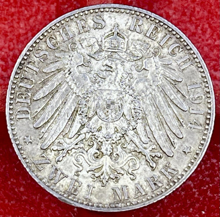 1914 E Germany 2 Mark Silver Saxony Friedrich August III KM#12631914 E Germany 2