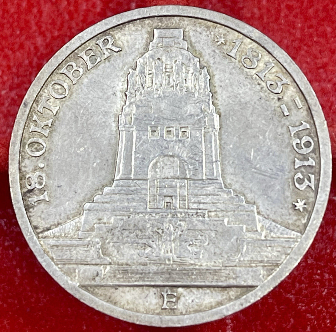 1913-E Germany 3 Mark Saxony Battle of Leipzig Silver ASW .4823 KM# 1275