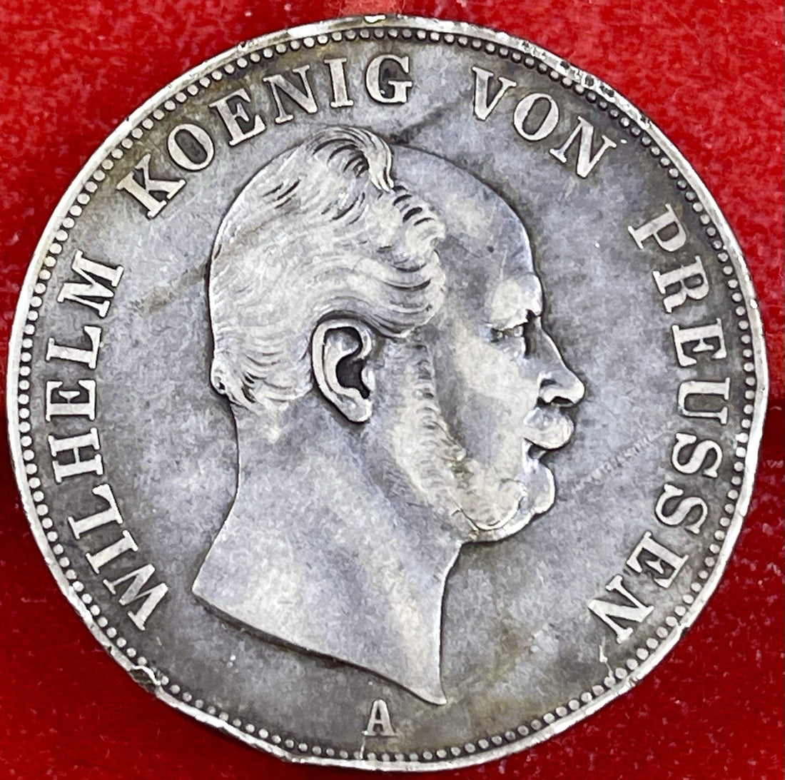 1861-A Germany Prussia 1 Thaler Large Silver Coin! Rim Bump