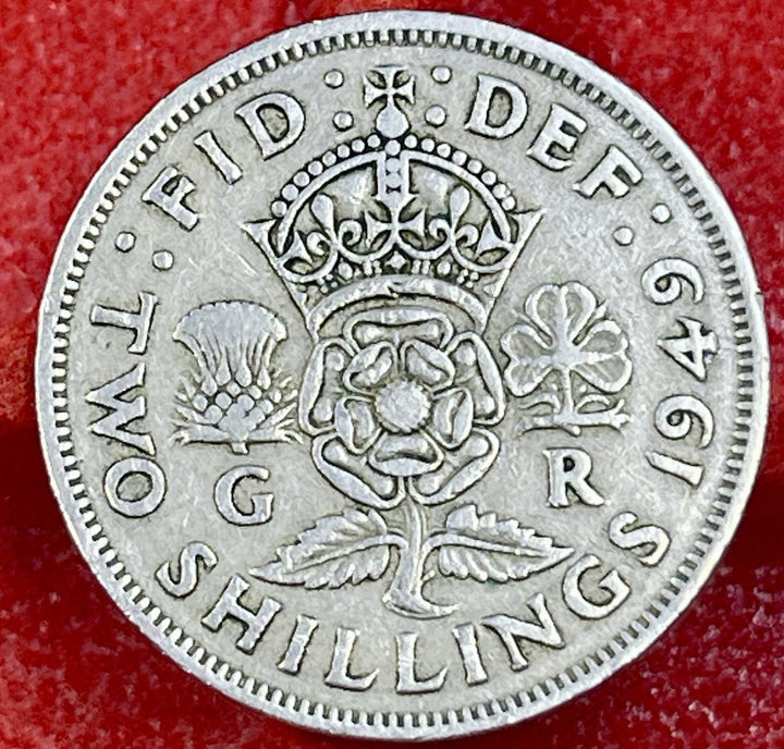 1949 GREAT BRITAIN Two SHILLINGS, 2 Shillings, England, British, 1St year Type