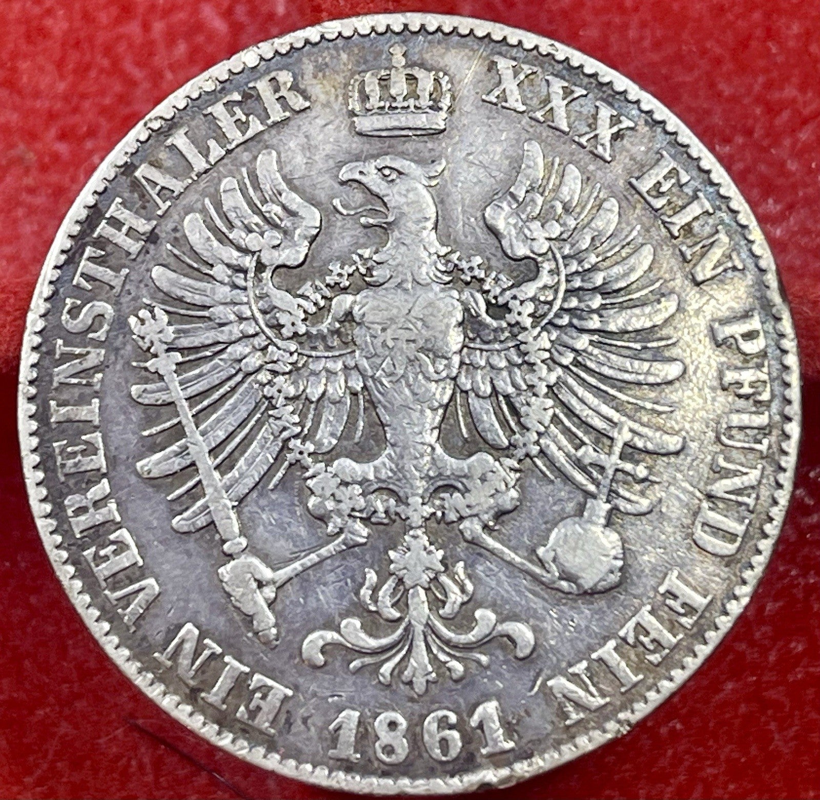 1861-A Germany Prussia 1 Thaler Coin  Large Silver! Nice! KM#489