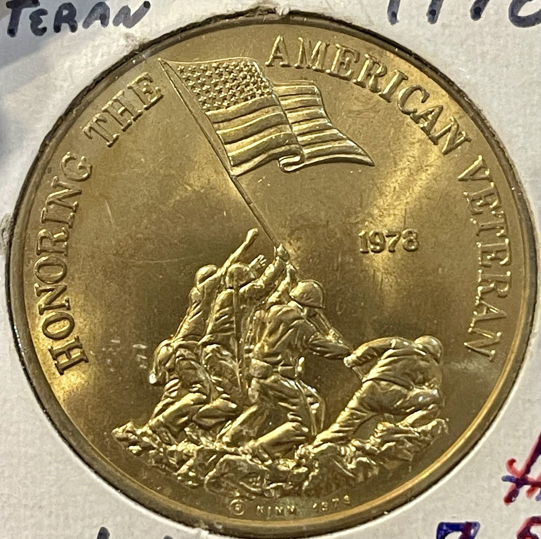 1978 American Veteran Medal Honoring Iwo Jima & Preserving America Bronze Tone