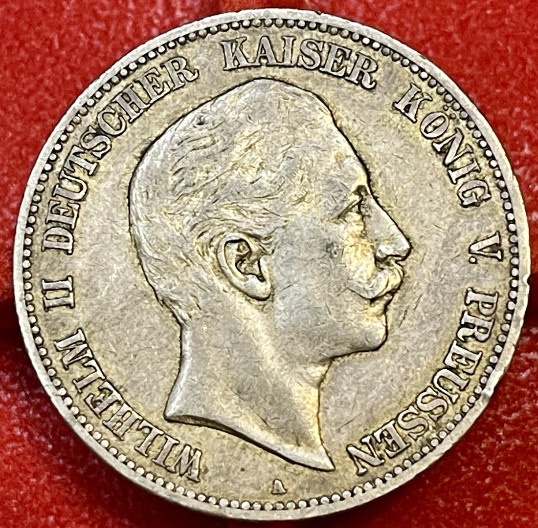 GERMAN 5 Mark 1907 A PRUSSIA KAISER WILHELM II 90% Silver Coin EMPIRE WW1 KM 523