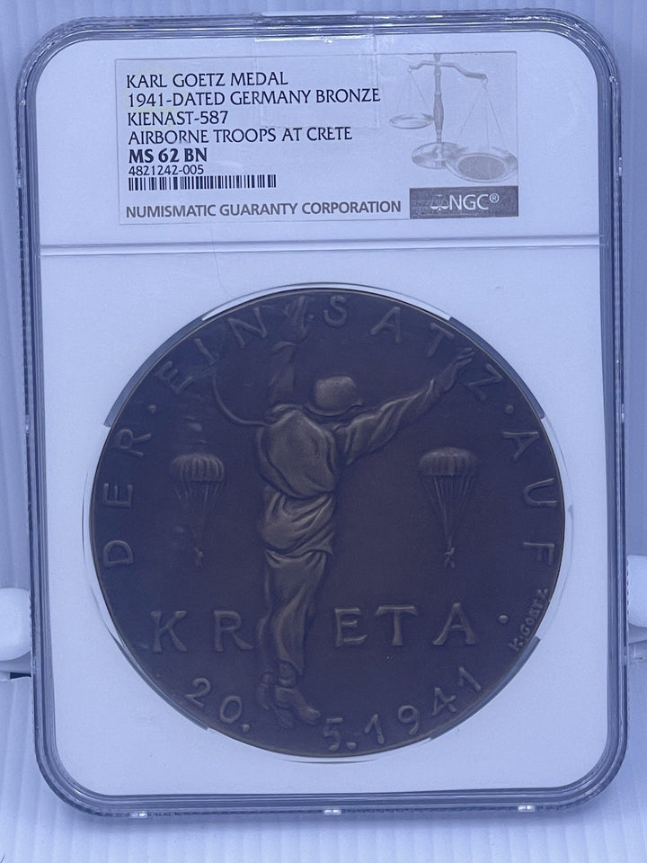 1941 Karl Goetz “Airborne Troops At Crete” Kienast -587 NGC 62 BN Medal