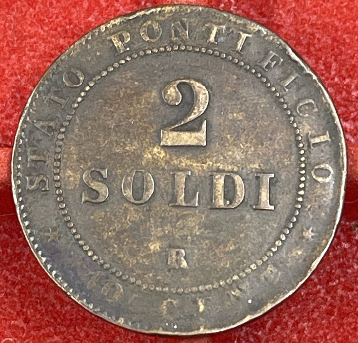 1867 Papal States 2 Soldi Coin – Pope Pius IX Vatican Copper