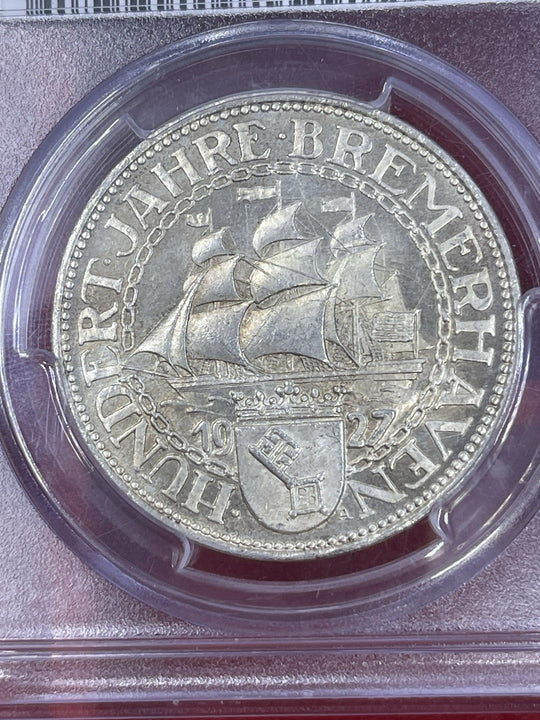 Coin Silver 5 Reichsmark 1927 A Bremerhaven PCGS MS64+ Silver Coin