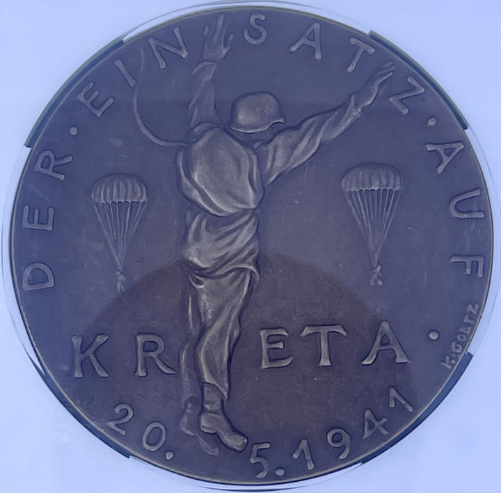 1941 Karl Goetz “Airborne Troops At Crete” Kienast -587 NGC 62 BN Medal