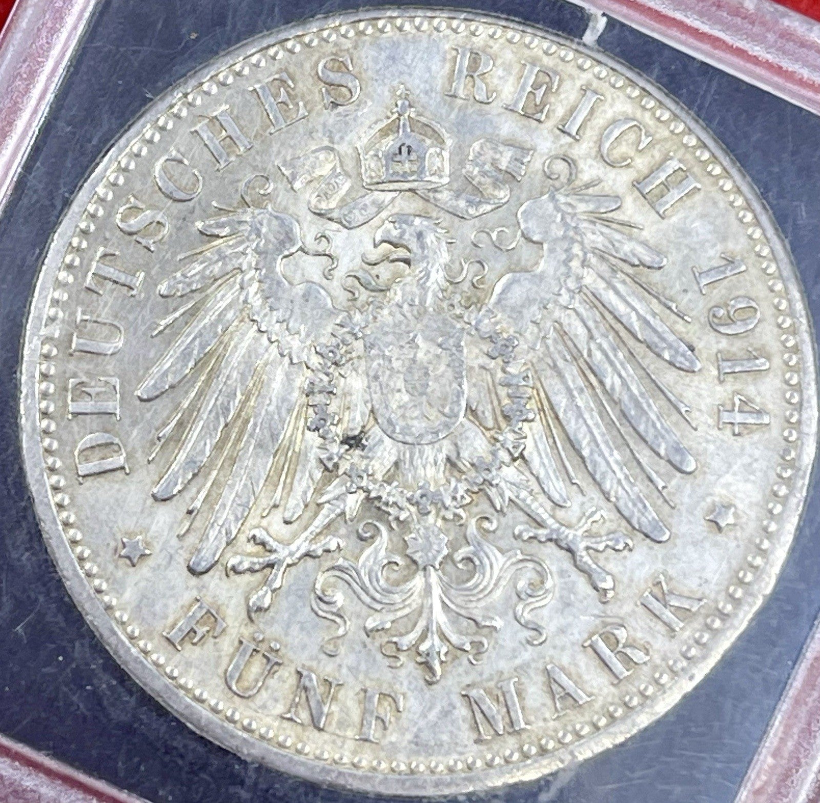 1914-A German Prussia Funf 5 Mark 0.900 Silver Coin Excellent Condition
