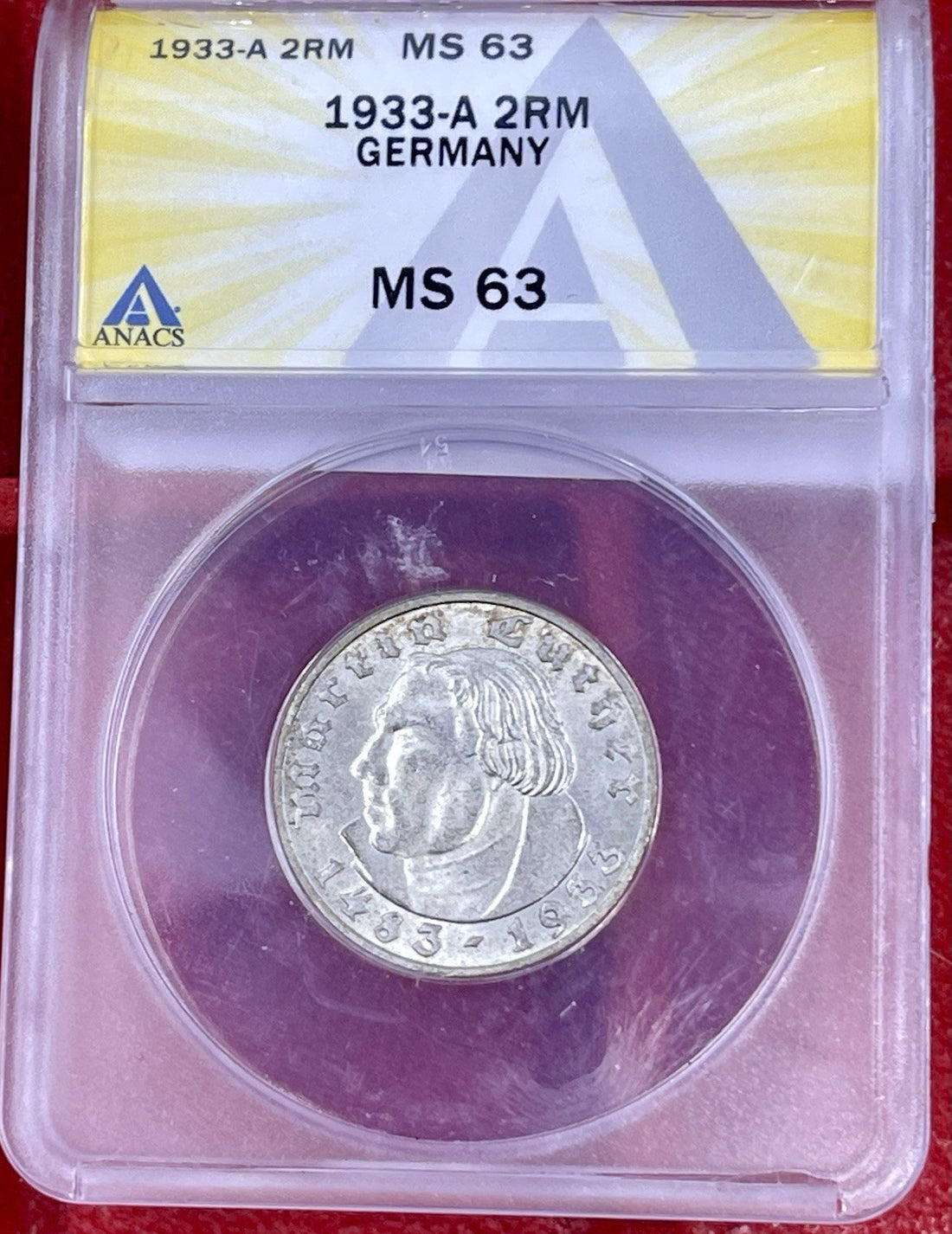 Silver 1933-A Germany 5 Mark Luther | ANACS  MS63 Silver coin