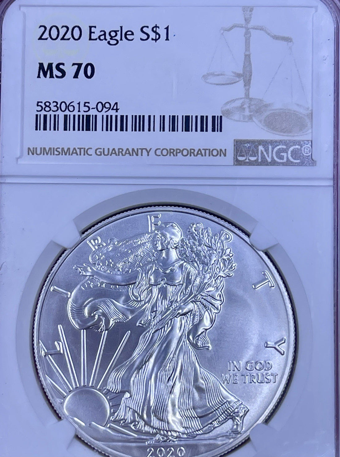 2020 $1 American Silver Eagle NGC MS70 Brown Label