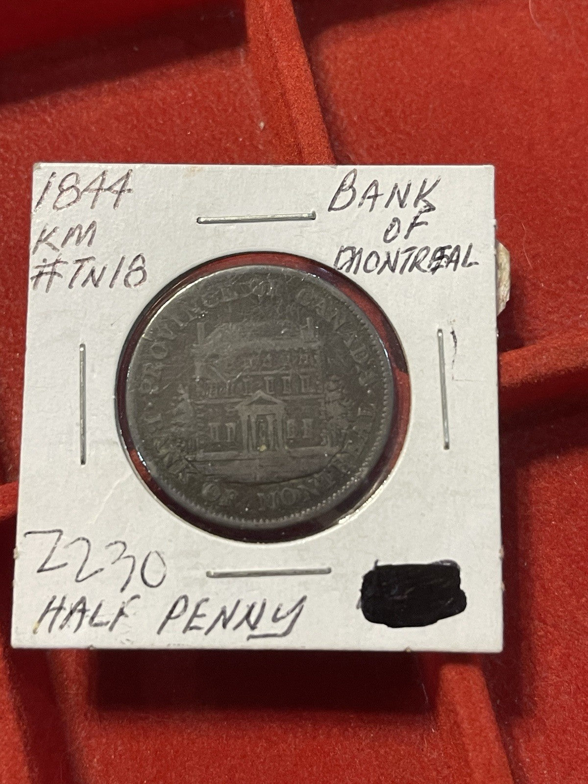 1844 Bank of Montreal Half Penny Token – KM# TN18 – Lower Canada
