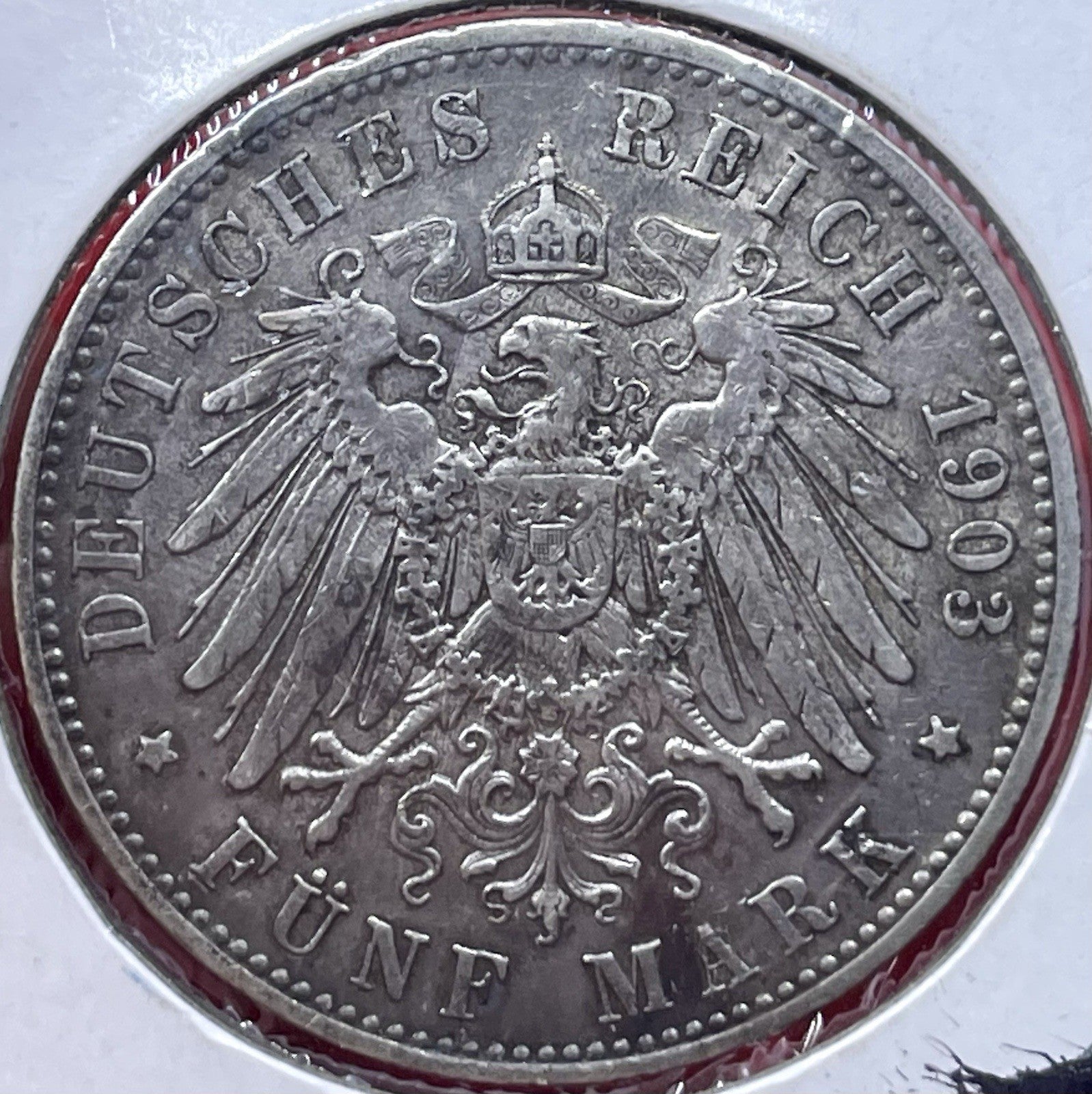 1903 E 5 Mark German States Silver Coin Saxony Albertine