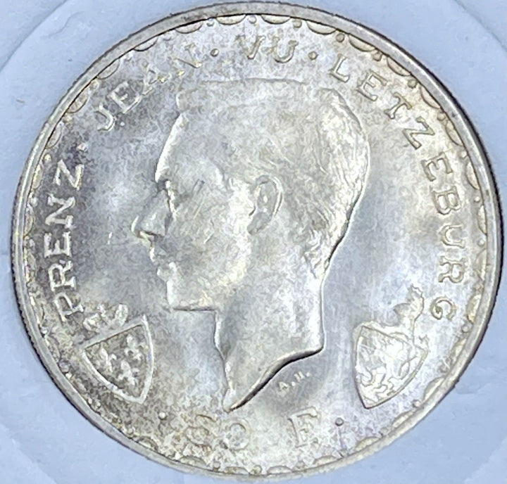 1946 Luxembourg Silver 100 Francs UNC Coin KM 49