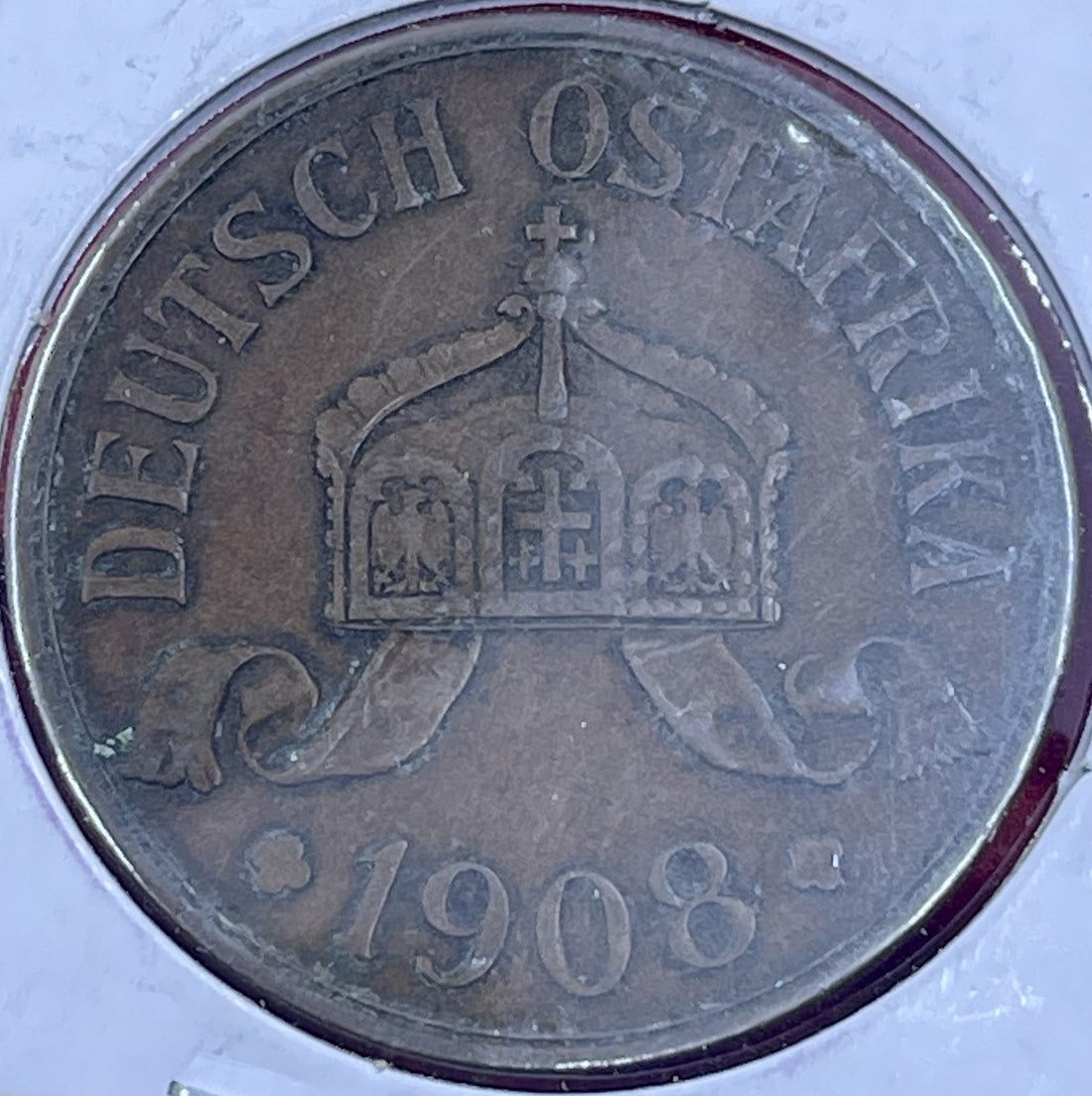 1908 J German East African Deutschmark Ostafrika 5 Heller Coin KM 11