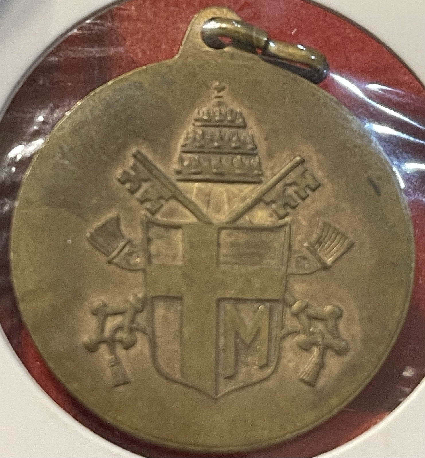 Pope John Paul II Bronze Catholic Medal Papal Coat of Arms Religious Pendant