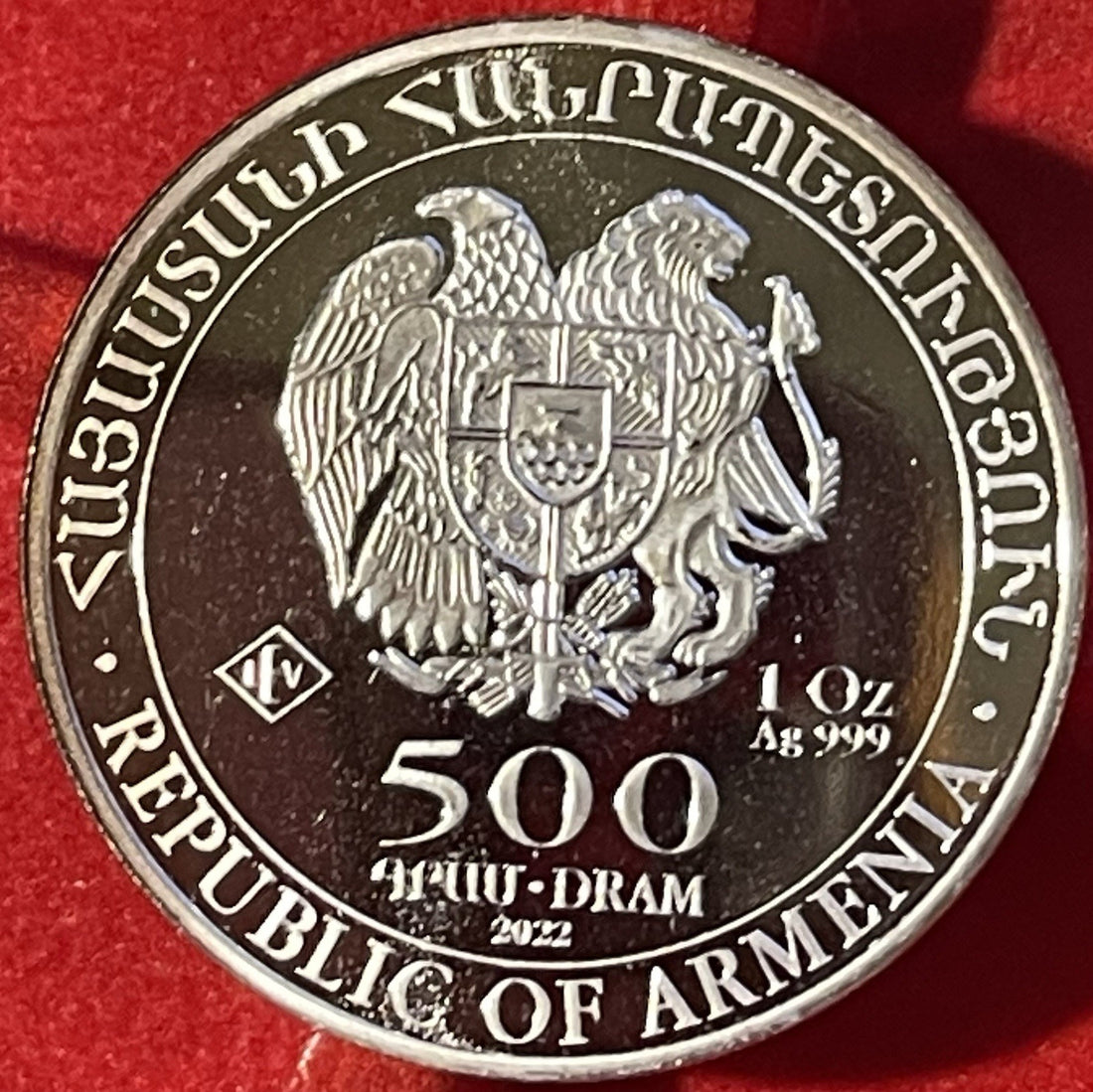 2022 500 DRAM THE REPUBLIC OF ARMENIA - NOAH'S ARK  1 OZT .999 FINE SILVER COIN