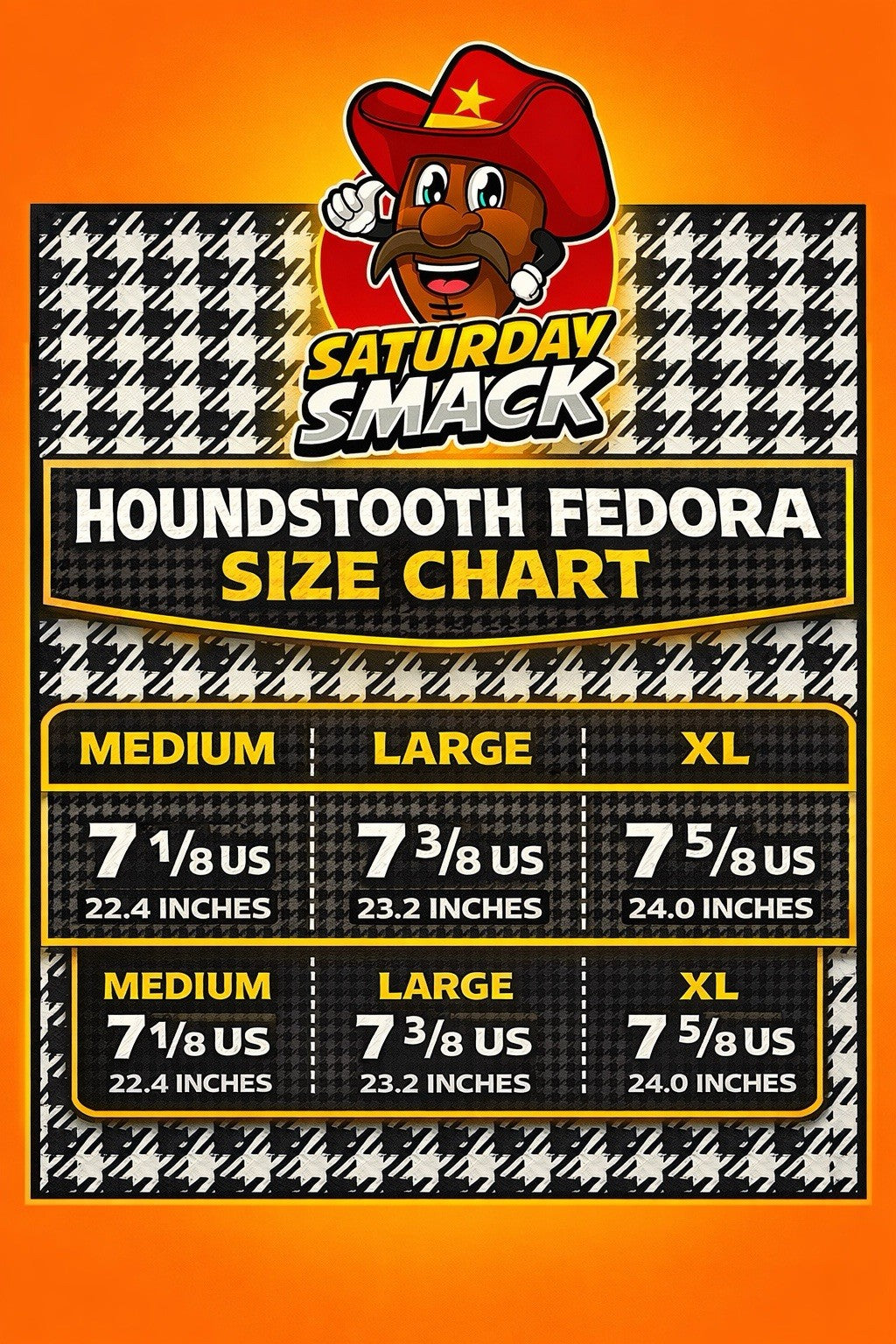 Saturday Smack Houndstooth Game Day Fedora Large Size 7-3/8 - Cool Coins & Notes