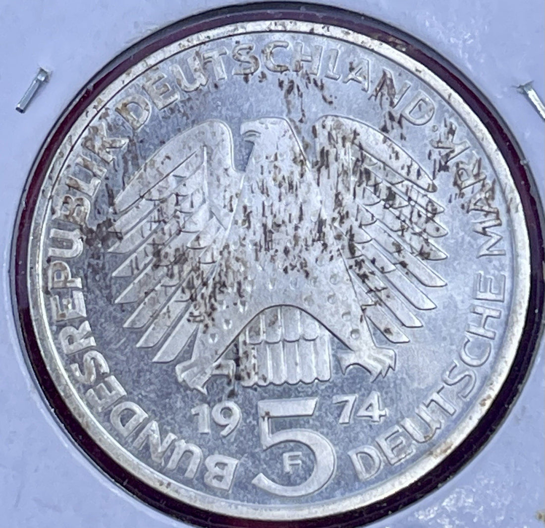 1974 F Germany Federal Republic 5 Marks Silver Proof Coin KM#138