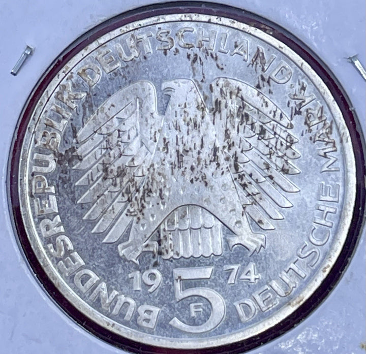 1974 F Germany Federal Republic 5 Marks Silver Proof Coin KM#138