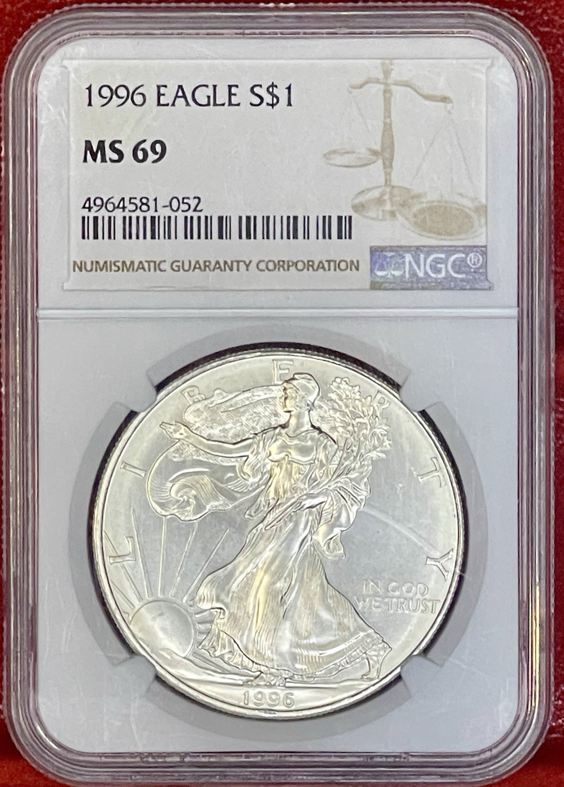 1996 $1 American Silver Eagle NGC MS69 Brown Label