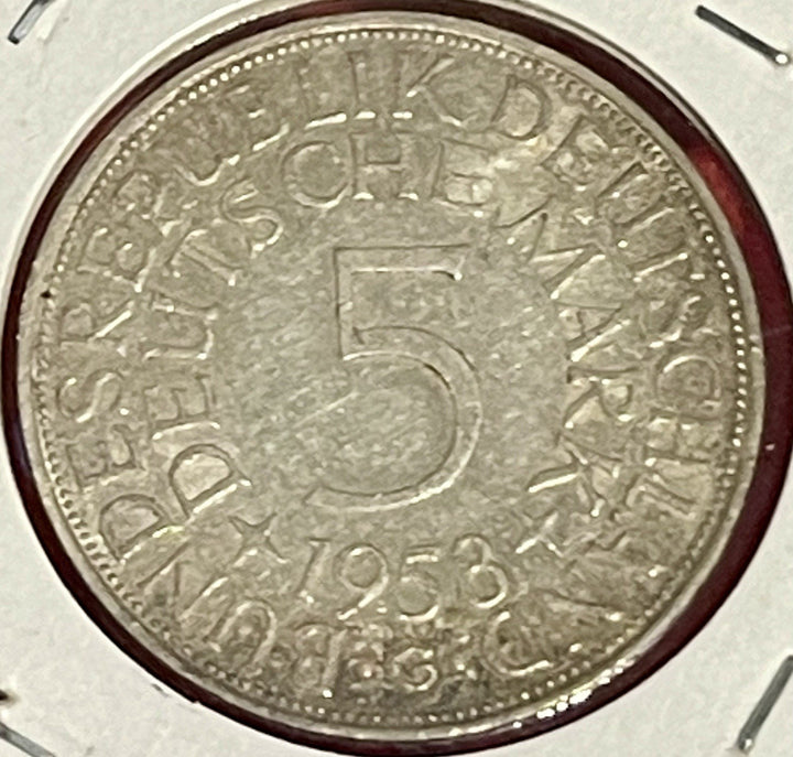 GERMANY 1958-G 5 MARK SILVER - KM# 112.1 - Silver Coin