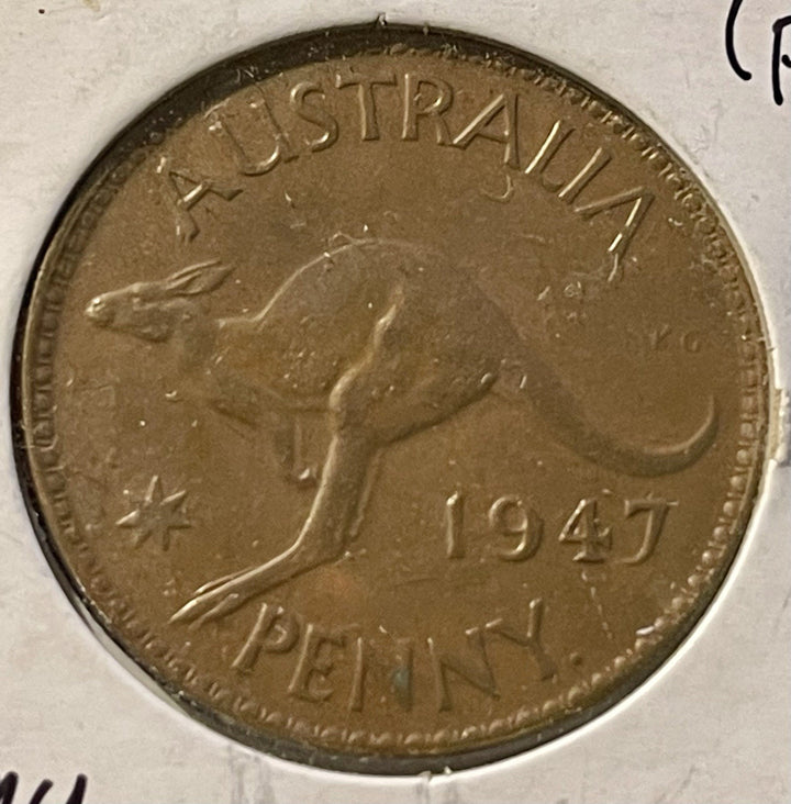 1947 Australia Australian One 1 Penny Kangaroo Coin