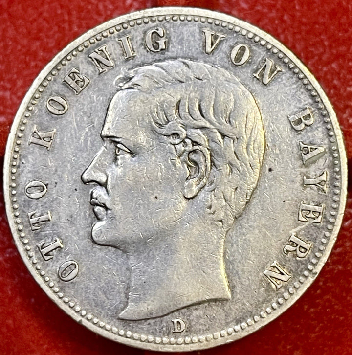 1902D German States Bavaria 5 Mark Otto 27.77g .900 Silver 25g ASW
