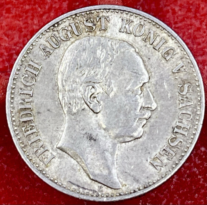 1914 E Germany 2 Mark Silver Saxony Friedrich August III KM#12631914 E Germany 2