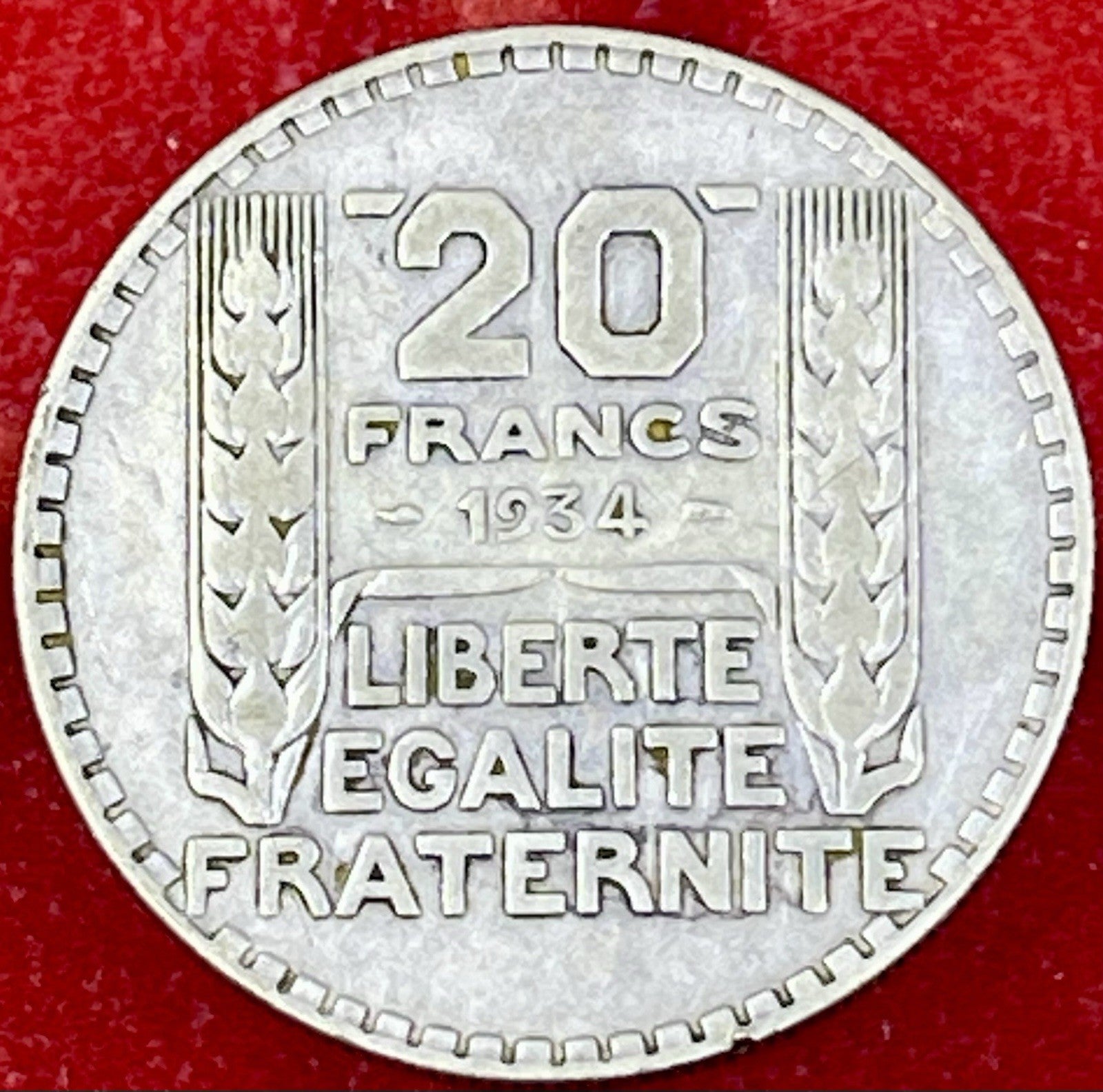 1934 France 20 Francs Coin KM 879 Silver