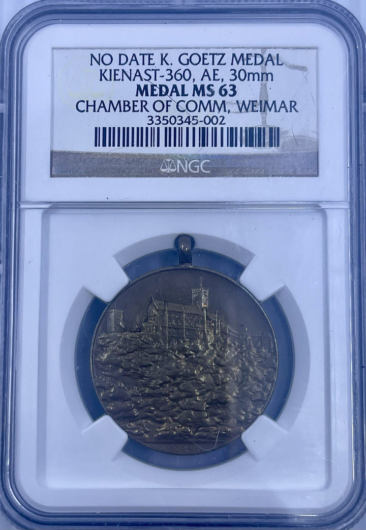 SCARCE KARL GOETZ MEDAL KIENAST 360 30MM CHAMBER OF COMMERCE WEIMAR NGC 63