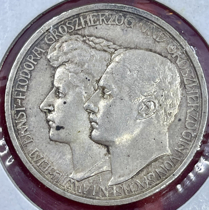 1910 A German Saxe Weimar 3 Marks Silver Coin KM 221 133,000 Mintage