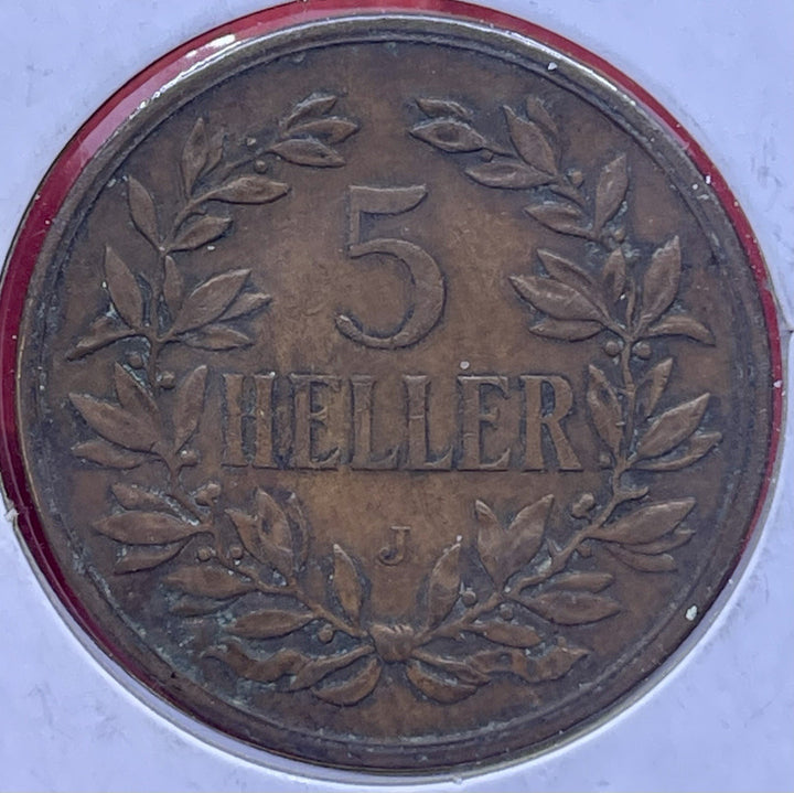 1908 J German East African Deutschmark Ostafrika 5 Heller Coin KM 11