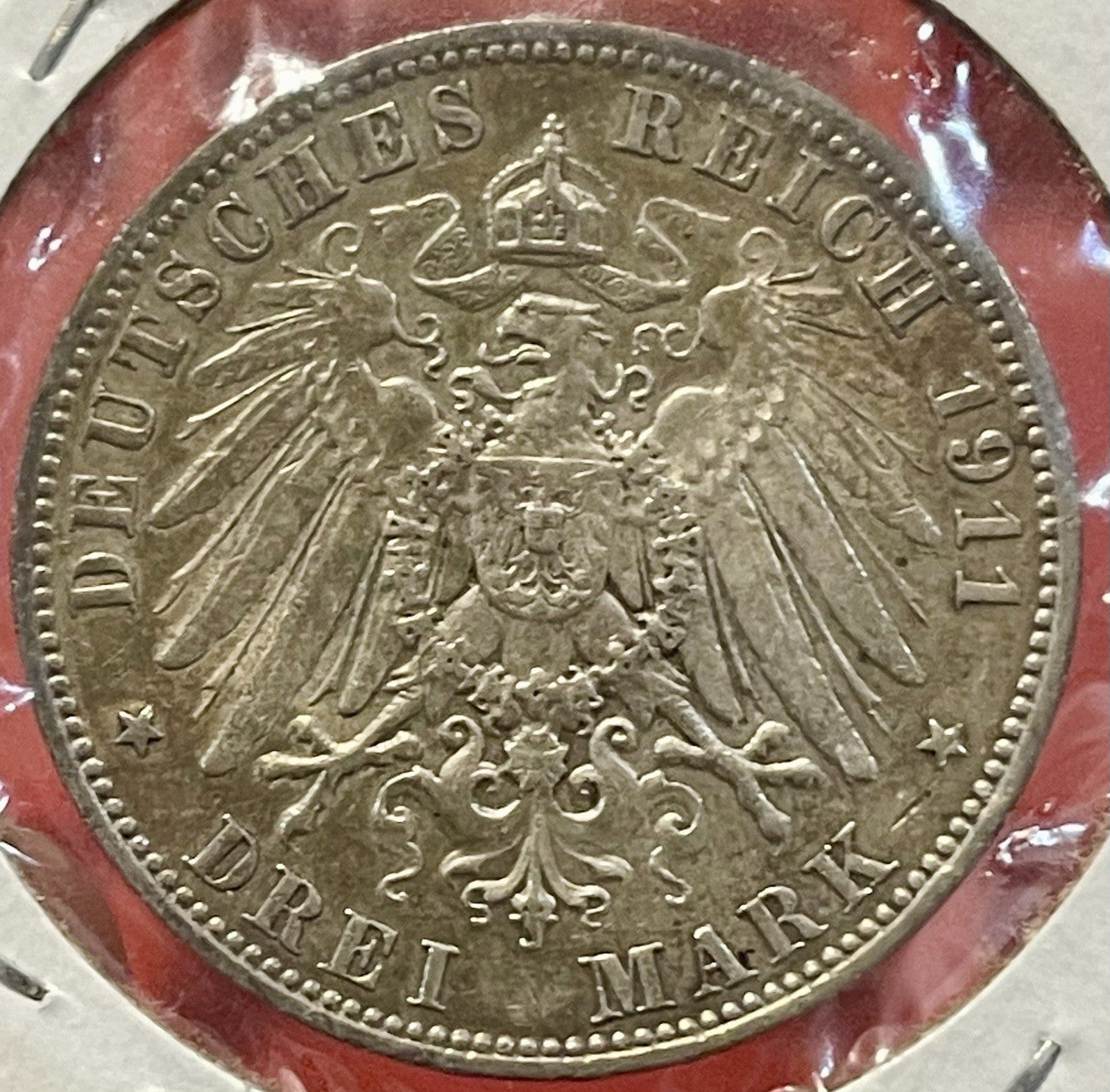 1911 E GERMANY Empire Saxony Silver 3 Marks Fr. August III