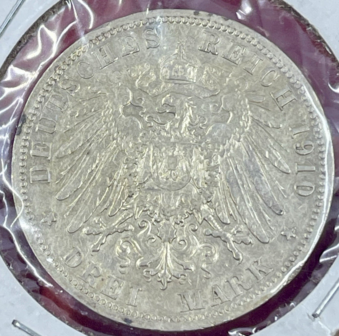 GERMANY. 1910, 3 Mark, Silver - Kaiser Wilhelm I, Prussia Eagle Berlin A Coin
