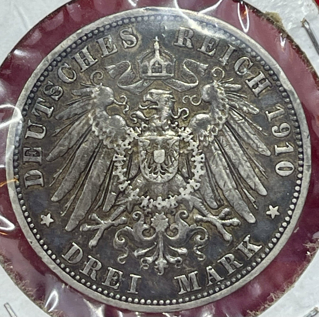 GERMANY. 1910, 3 Mark, Silver - Kaiser Wilhelm I, Prussia Eagle Berlin A Coin