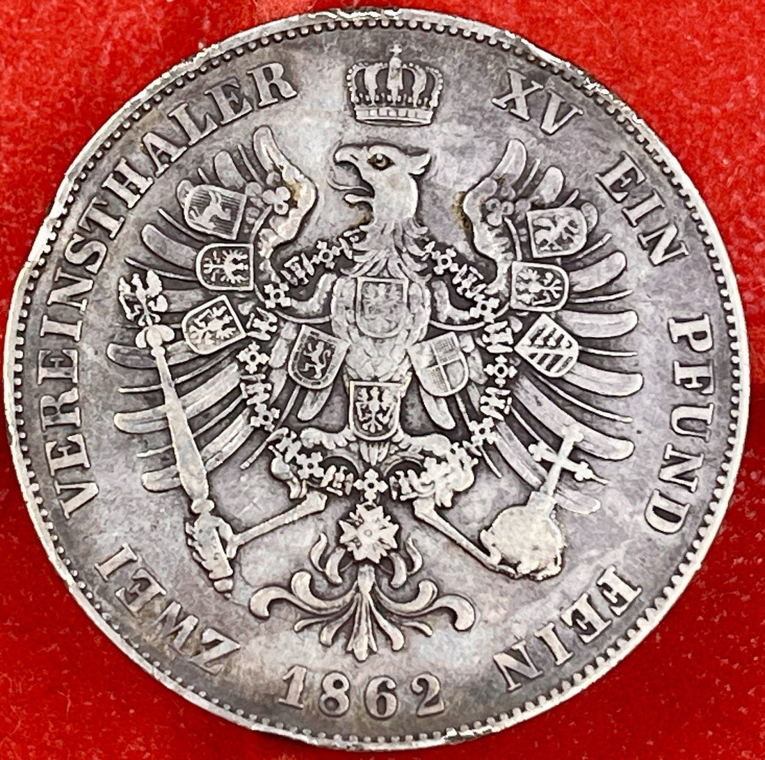 1861-A Germany Prussia 1 Thaler Large Silver Coin! Rim Bump