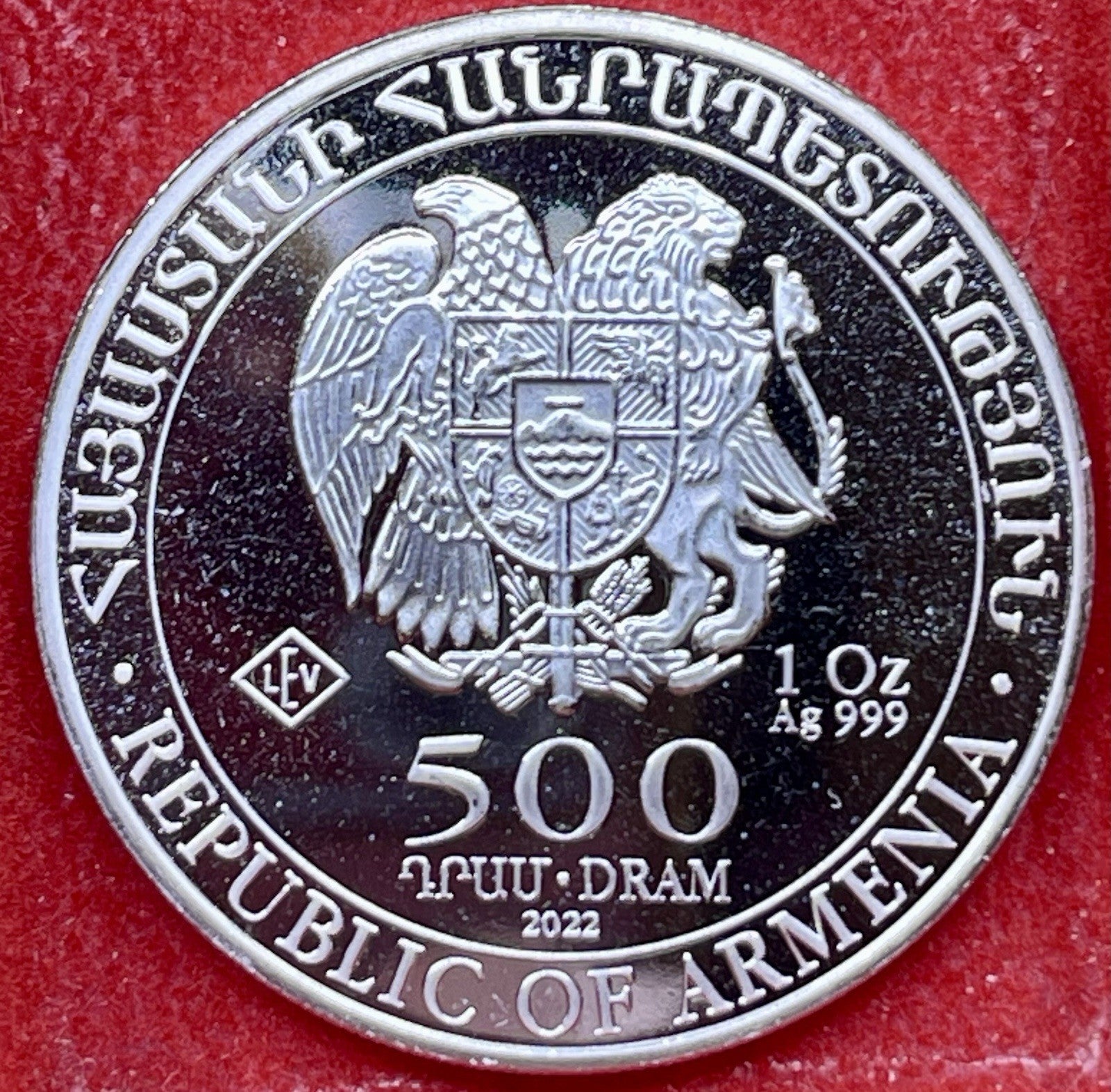 2022 500 DRAM THE REPUBLIC OF ARMENIA - NOAH'S ARK  1 OZT .999 FINE SILVER COIN