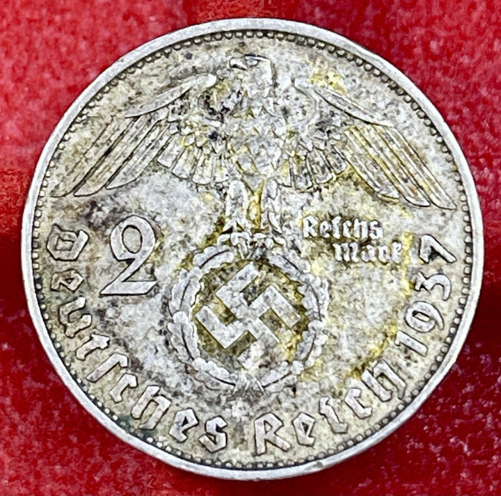 Germany 1937 A (Berlin) 2 Marks Hindenburg 0.625 Fineness Silver Coin