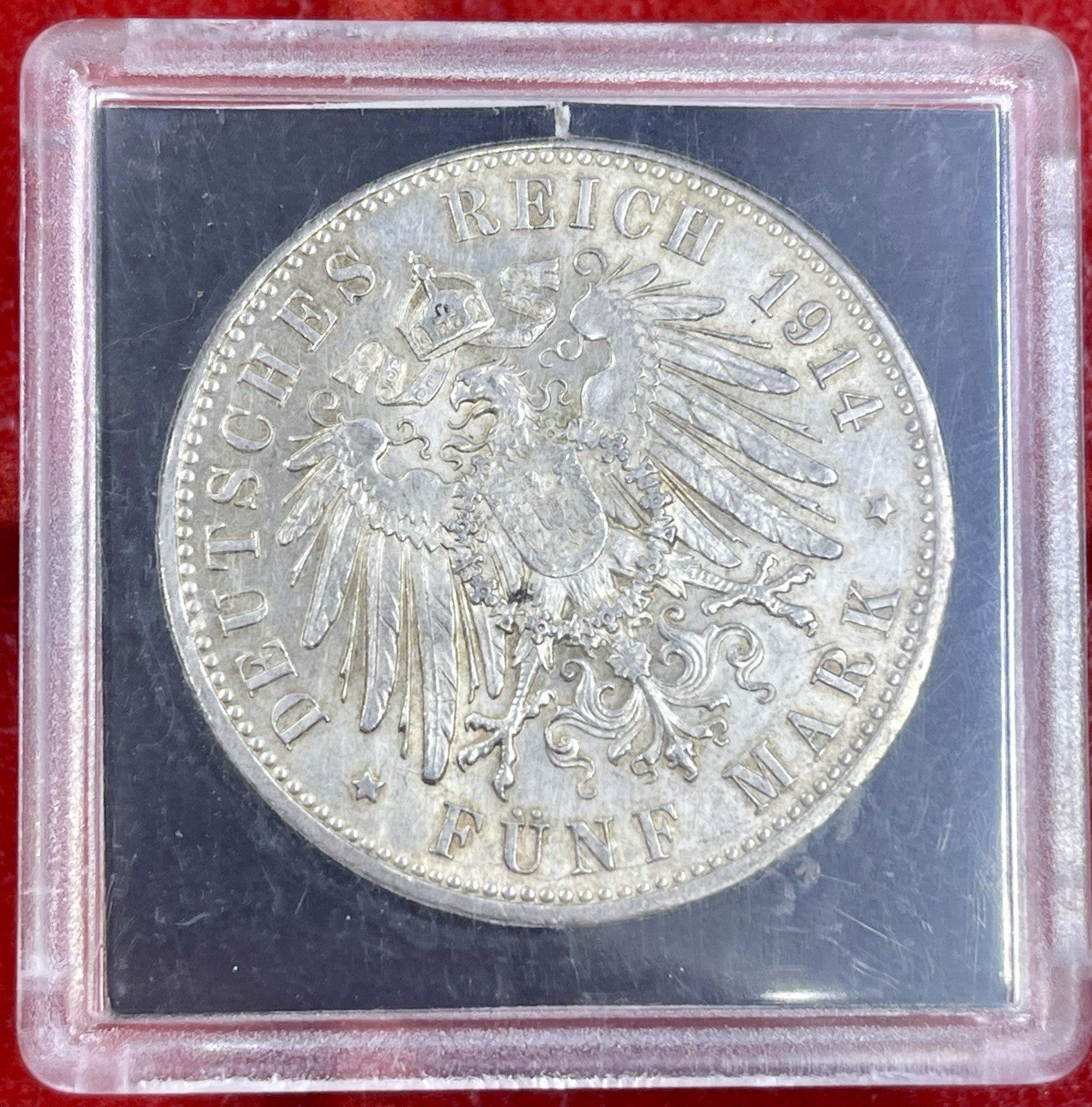 1914-A German Prussia Funf 5 Mark 0.900 Silver Coin Excellent Condition