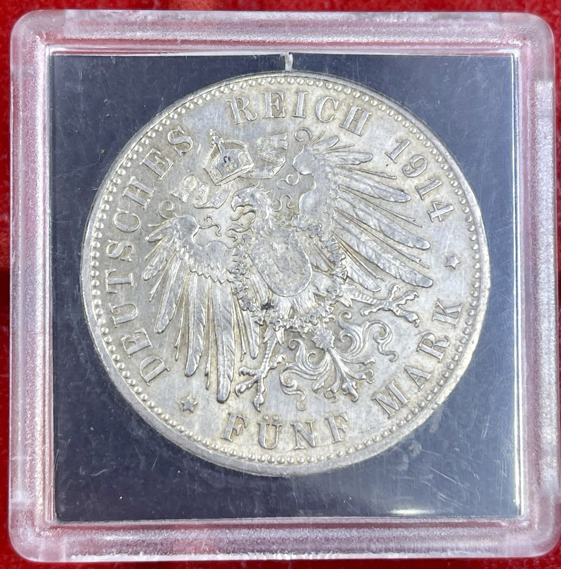 1914-A German Prussia Funf 5 Mark 0.900 Silver Coin Excellent Condition